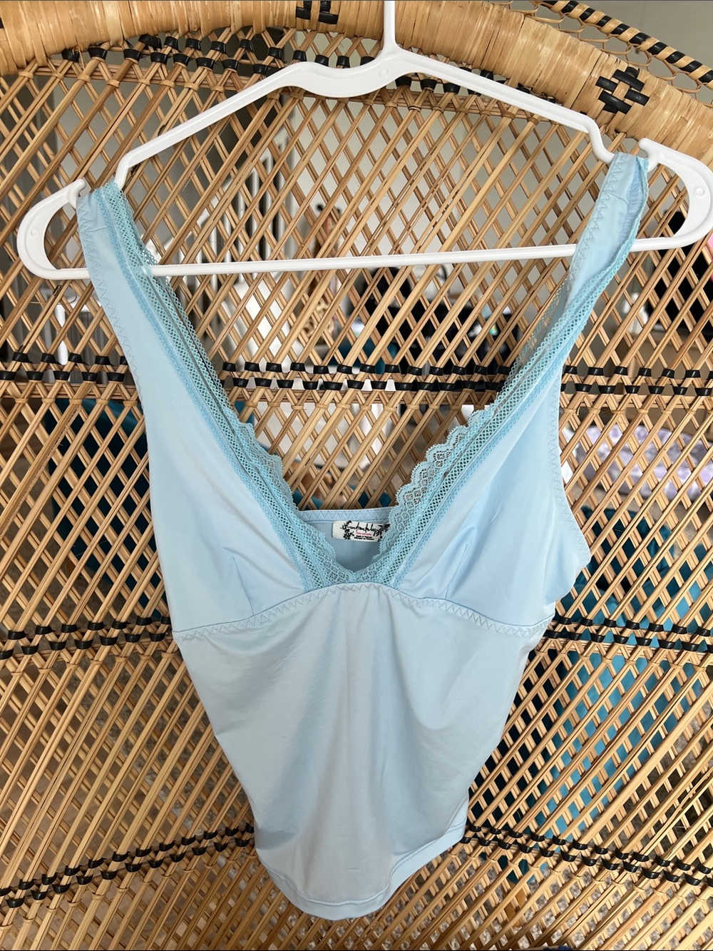 Free People Light Blue Lace-Trim Bodysuit